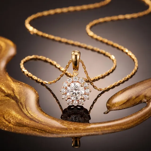 A yellow gold diamond cluster pendant on swirls of gold