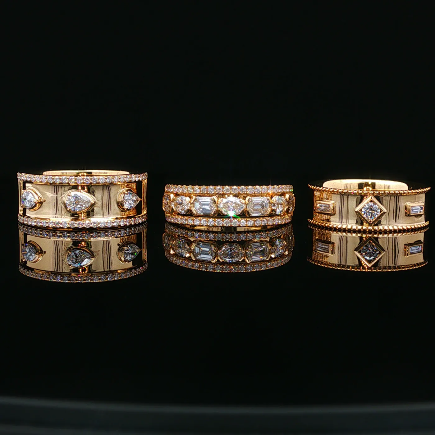 Wide gold bands, side by side